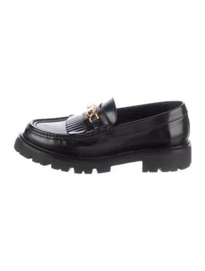 Pre-owned Celine Leather Chain-link Accents Loafers In Black