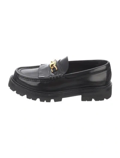 Pre-owned Celine Leather Chain-link Accents Loafers In Black