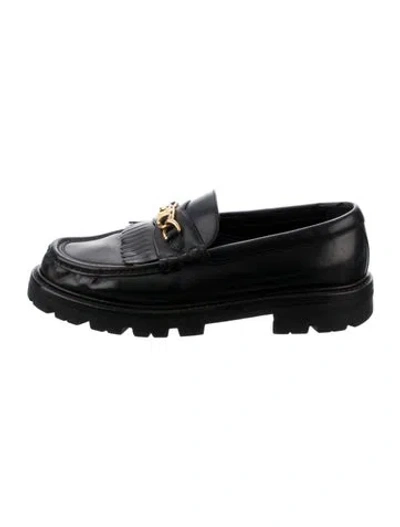Pre-owned Celine Leather Chain-link Accents Loafers In Black