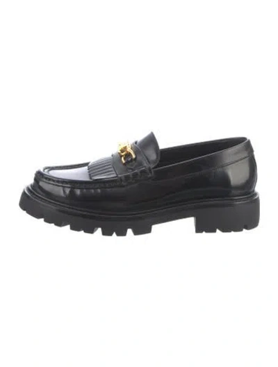 Pre-owned Celine Leather Chain-link Accents Loafers In Black