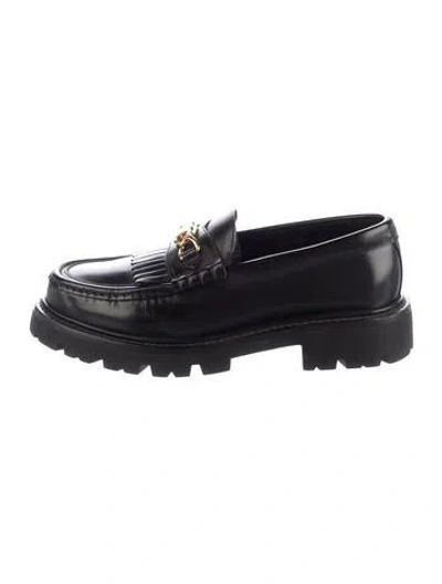 Pre-owned Celine Leather Chain-link Accents Loafers In Black/gold