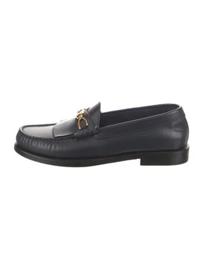 Pre-owned Celine Leather Chain-link Accents Loafers In Blue