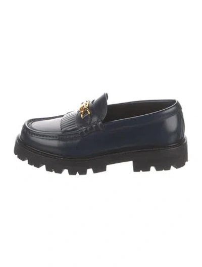 Pre-owned Celine Leather Chain-link Accents Loafers In Blue