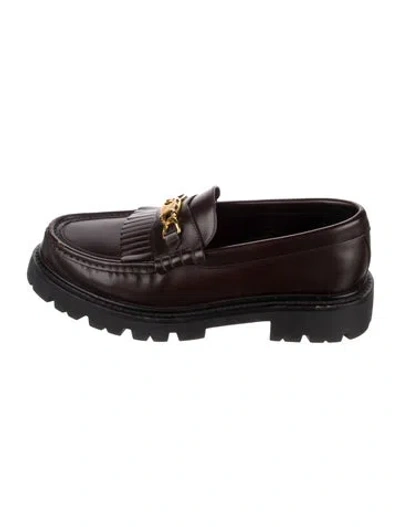 Pre-owned Celine Leather Chain-link Accents Loafers In Brown
