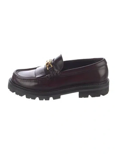 Pre-owned Celine Leather Chain-link Accents Loafers In Brown