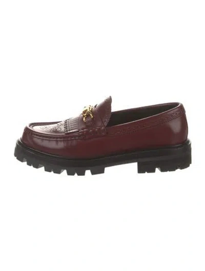 Pre-owned Celine Leather Chain-link Accents Loafers In Burgundy