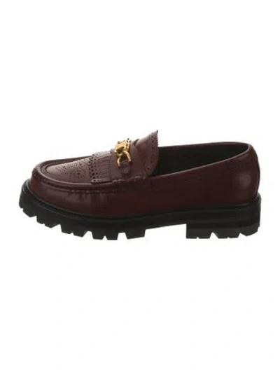 Pre-owned Celine Leather Chain-link Accents Loafers In Burgundy