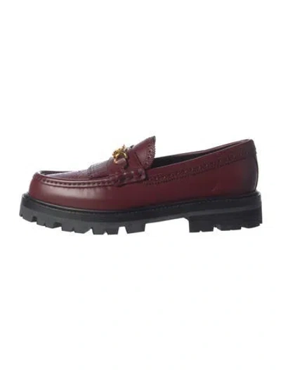 Pre-owned Celine Leather Chain-link Accents Loafers In Burgundy