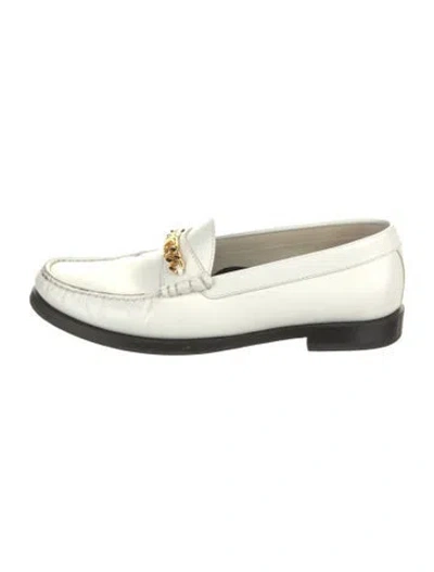 Pre-owned Celine Leather Chain-link Accents Loafers In White