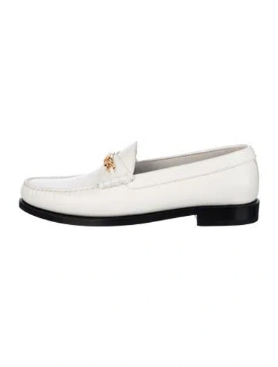 Pre-owned Celine Leather Chain-link Accents Loafers In White