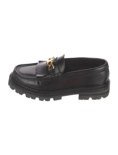 Pre-owned Celine Leather Chain-link Accents Moccasins In Black