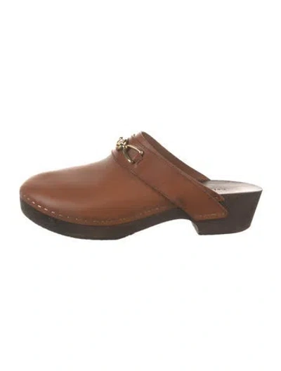 Pre-owned Celine Leather Chain-link Accents Mules In Brown