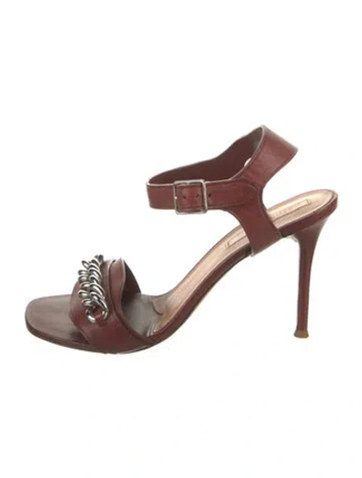 Pre-owned Celine Leather Chain-link Accents Sandals In Burgundy