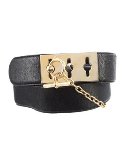 Pre-owned Celine Leather Chain-link Accents Waist Belt In Black