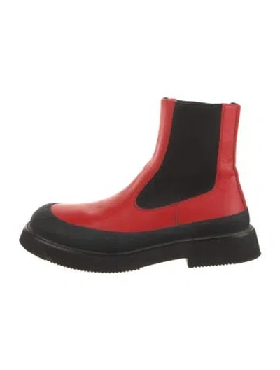 Pre-owned Celine Leather Chelsea Boots In Black/red