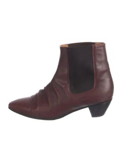 Pre-owned Celine Leather Chelsea Boots In Burgundy