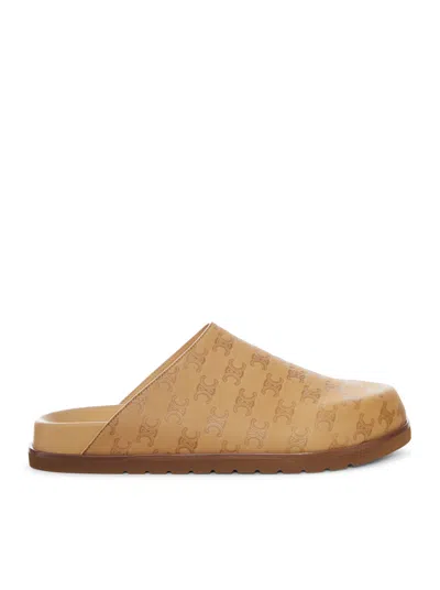 Celine Leather Clogs With Monogram Pattern In Nude & Neutrals
