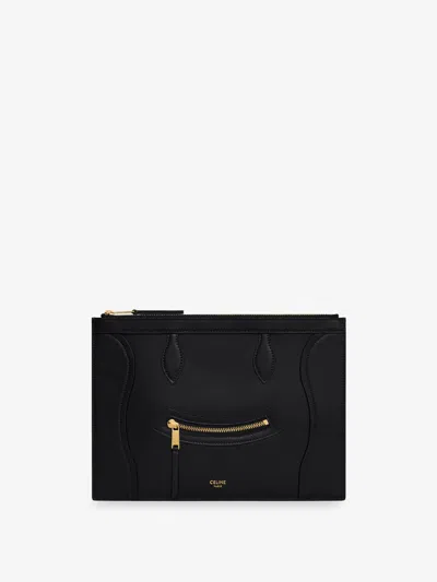 Celine Leather Clutch Bag In Black
