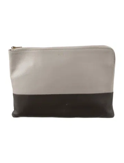 Pre-owned Celine Leather Clutch In Grey
