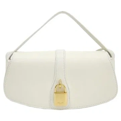 Pre-owned Celine Leather Clutch On Strap In White