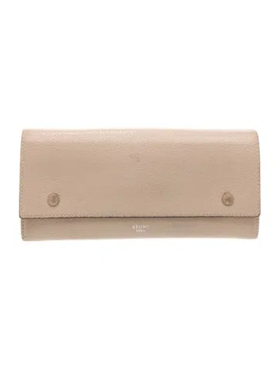 Pre-owned Celine Leather Clutch Small In Neutral