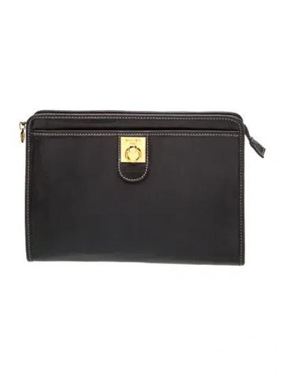 Pre-owned Celine Leather Clutch Vintage In Black