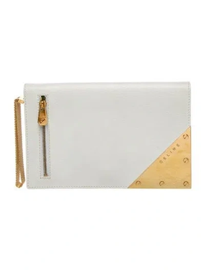 Pre-owned Celine Leather Clutch Vintage In White