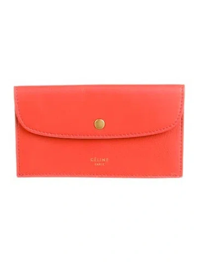 Pre-owned Celine Leather Coin Pouch In Red
