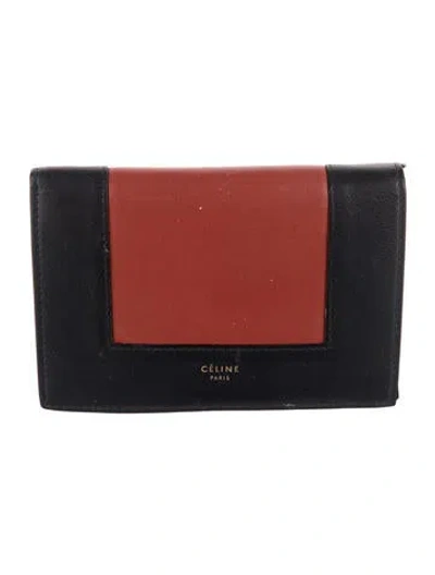 Pre-owned Celine Leather Colorblock Pattern Bifold Wallet In Blue