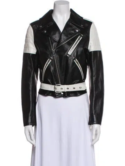 Pre-owned Celine Leather Colorblock Pattern Biker Jacket In Black