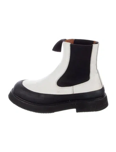 Pre-owned Celine Leather Colorblock Pattern Chelsea Boots In White