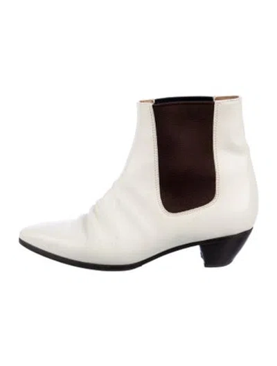 Pre-owned Celine Leather Colorblock Pattern Chelsea Boots In White