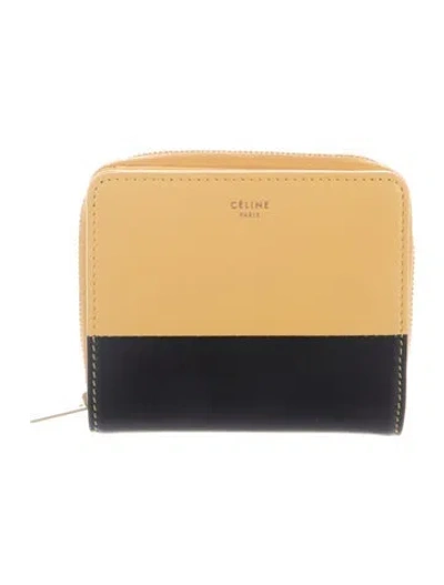 Pre-owned Celine Leather Colorblock Pattern Compact Wallet In Black/yellow