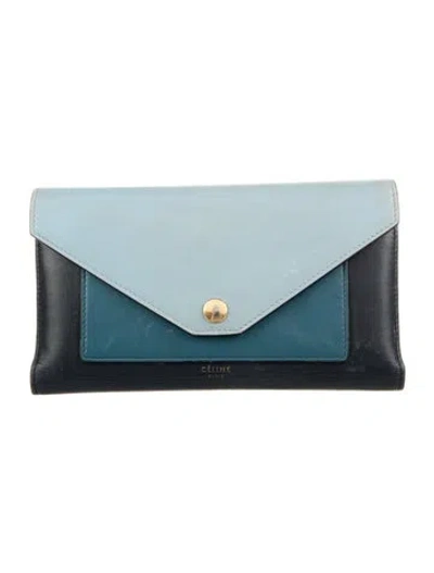 Pre-owned Celine Leather Colorblock Pattern Continental Wallet In Blue