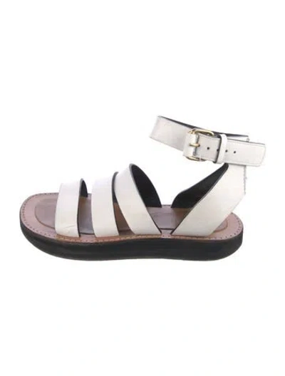 Pre-owned Celine Leather Colorblock Pattern Gladiator Sandals In White