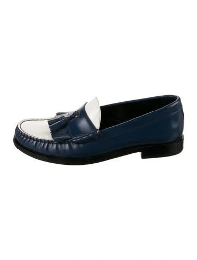 Pre-owned Celine Leather Colorblock Pattern Loafers In Blue