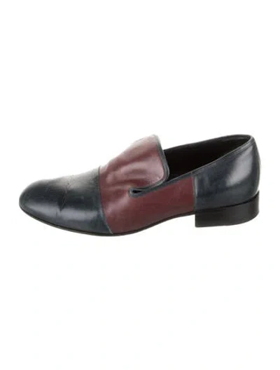 Pre-owned Celine Leather Colorblock Pattern Loafers In Blue
