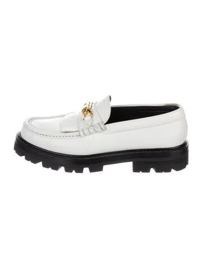 Pre-owned Celine Leather Colorblock Pattern Loafers In White