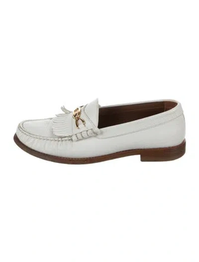 Pre-owned Celine Leather Colorblock Pattern Loafers In White