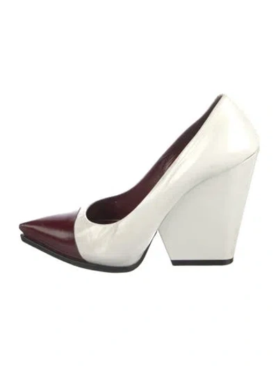 Pre-owned Celine Leather Colorblock Pattern Pumps In White