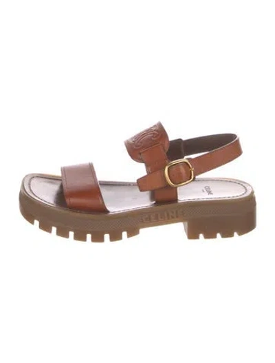 Pre-owned Celine Leather Colorblock Pattern Slingback Sandals In Brown