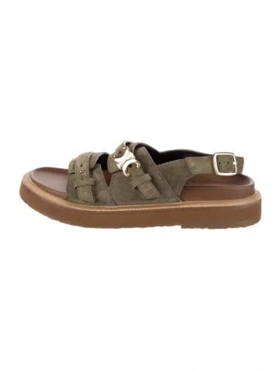 Pre-owned Celine Leather Colorblock Pattern Slingback Sandals In Brown