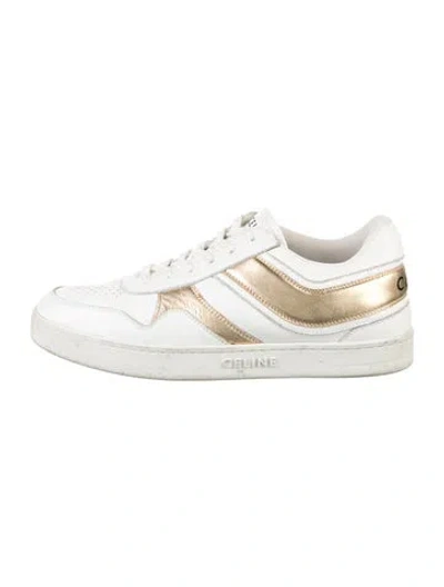 Pre-owned Celine Leather Colorblock Pattern Sneakers In Metallic/white