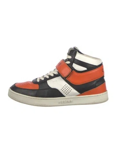 Pre-owned Celine Leather Colorblock Pattern Sneakers In Orange