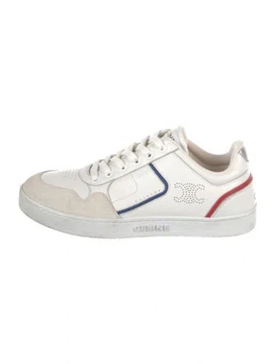 Pre-owned Celine Leather Colorblock Pattern Sneakers In White