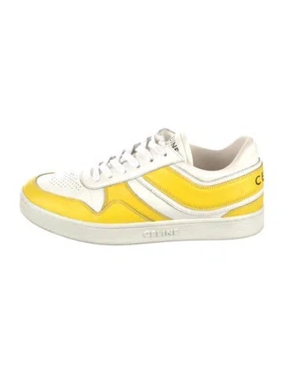 Pre-owned Celine Leather Colorblock Pattern Sneakers In White/yellow