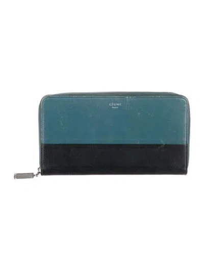 Pre-owned Celine Leather Colorblock Pattern Wallet In Blue