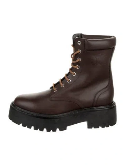 Pre-owned Celine Leather Combat Boots In Brown