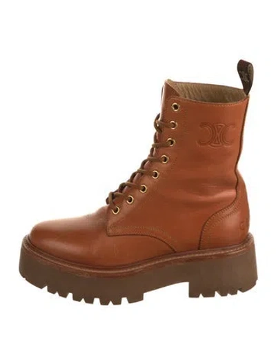 Pre-owned Celine Leather Combat Boots In Brown