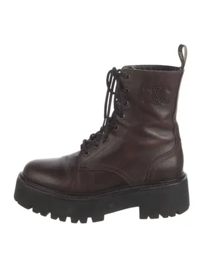 Pre-owned Celine Leather Combat Boots In Brown